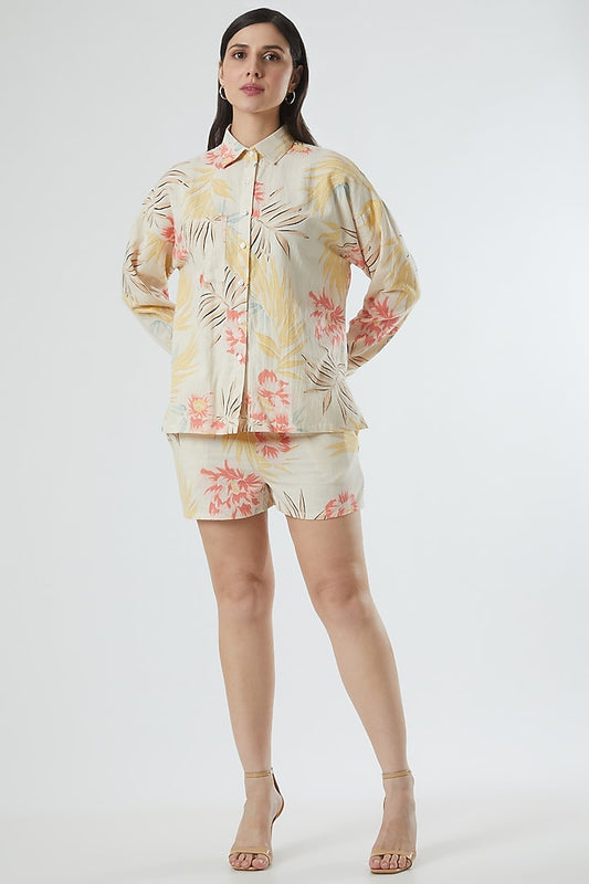 Beige Floral Printed Shorts
