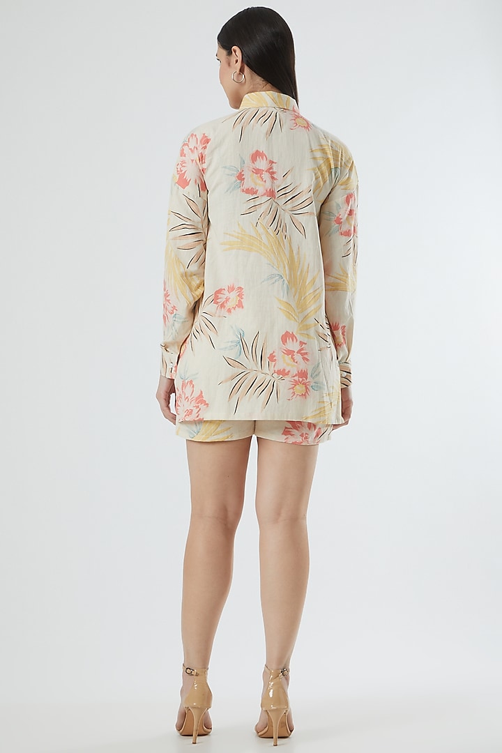 Beige Floral Printed Shorts