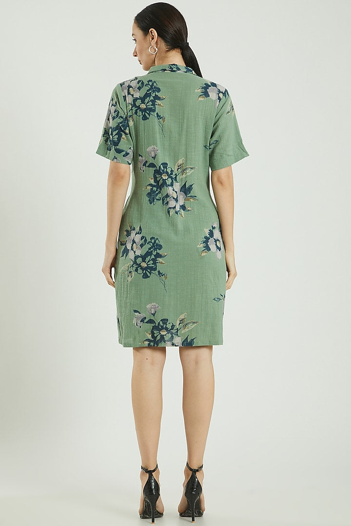 Green Printed Cotton Box Dress