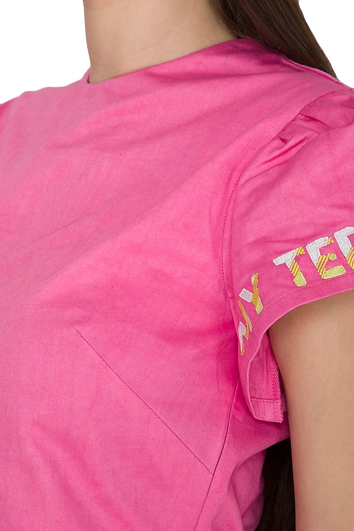 Pink Embroidered Crop Top