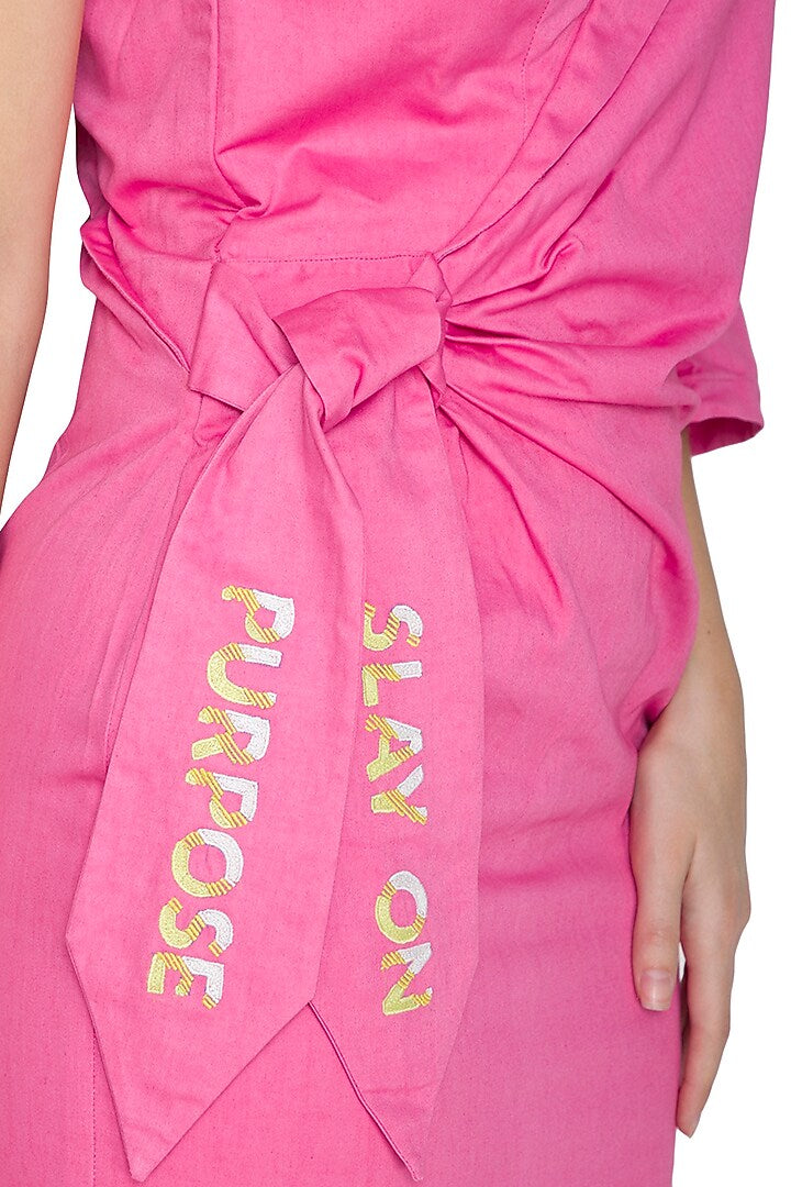 Pink Asymmetrical Embroidered Dress