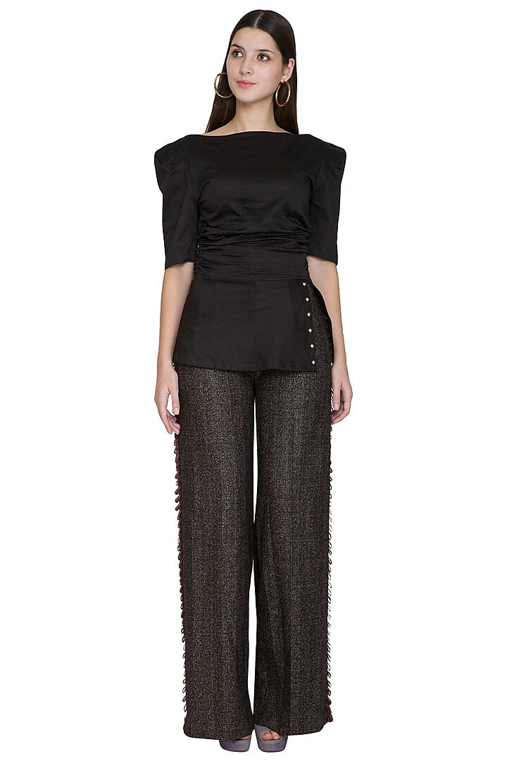 Black Embellished Waist Slit Top