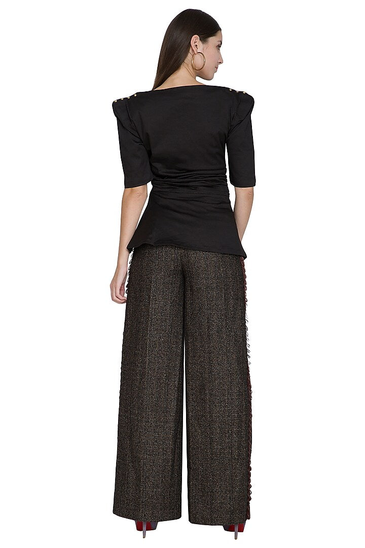 Black Embellished Waist Slit Top