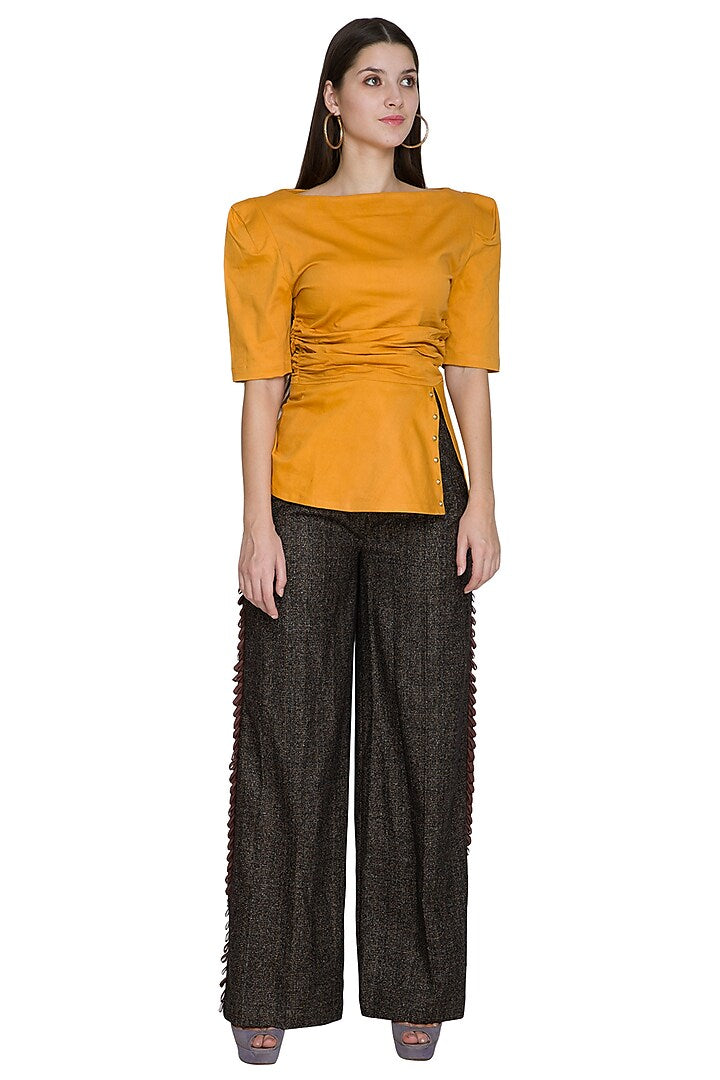 Ochre Yellow Embellished Waist Slit Top