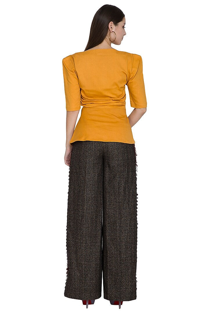 Ochre Yellow Embellished Waist Slit Top