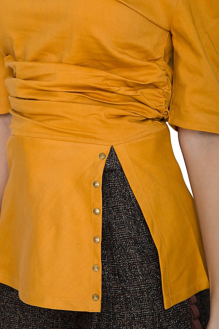 Ochre Yellow Embellished Waist Slit Top