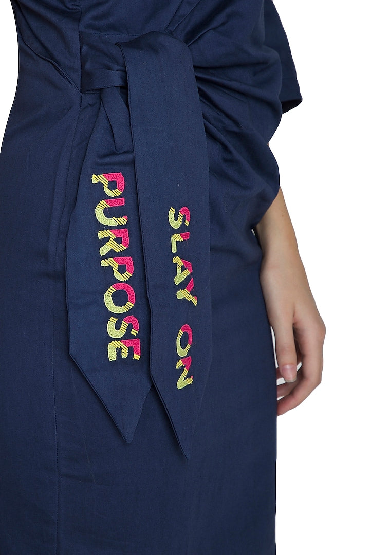 Midnight Blue Asymmetrical Embroidered Dress