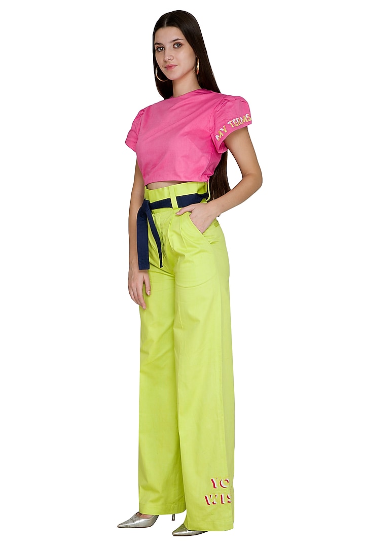 Lime Green High Waisted Pants With Tie-Up Belt