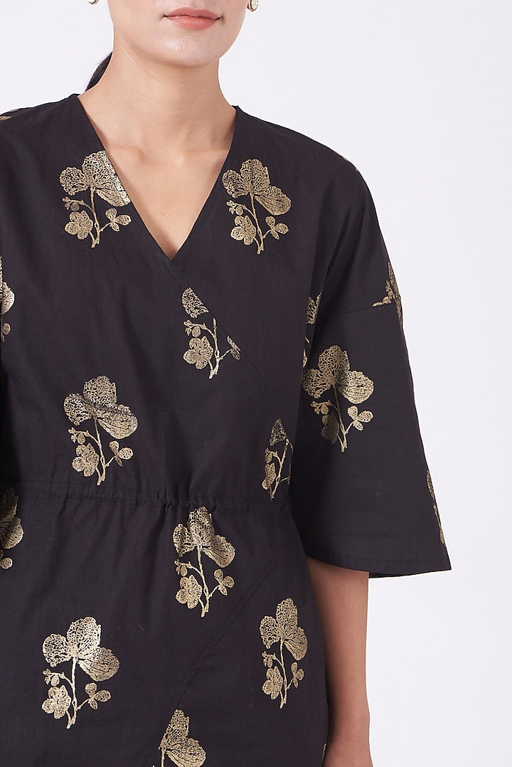 Black Printed Kimono Mini Dress