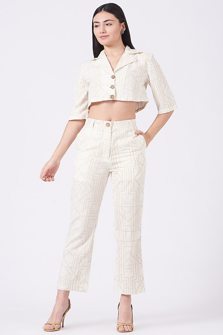 Beige Cotton Cropped Jacket
