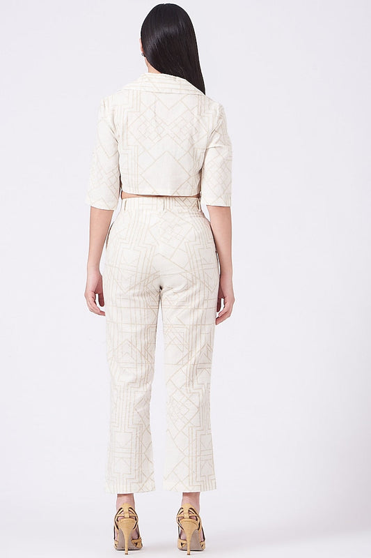 Beige Cotton Cropped Jacket
