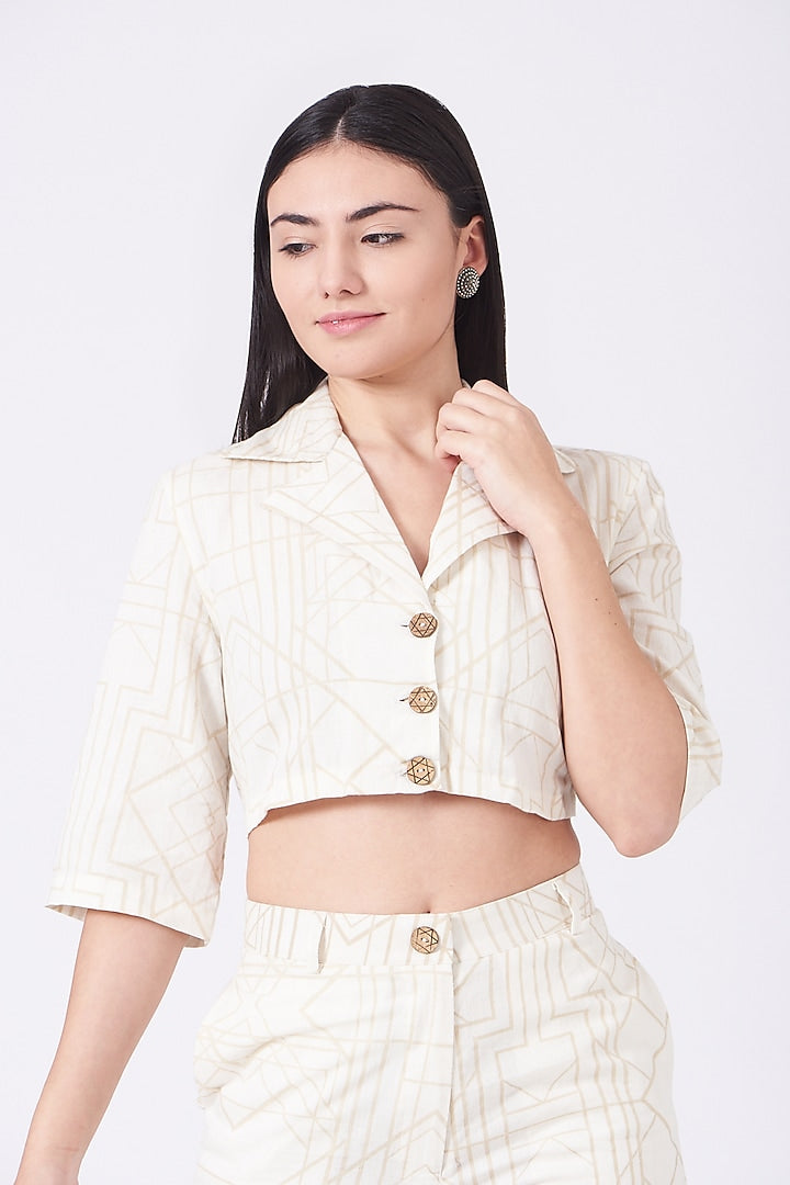 Beige Cotton Cropped Jacket