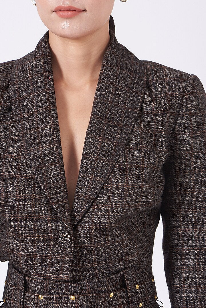 Taupe Brown Wool Tweed Flared Pants