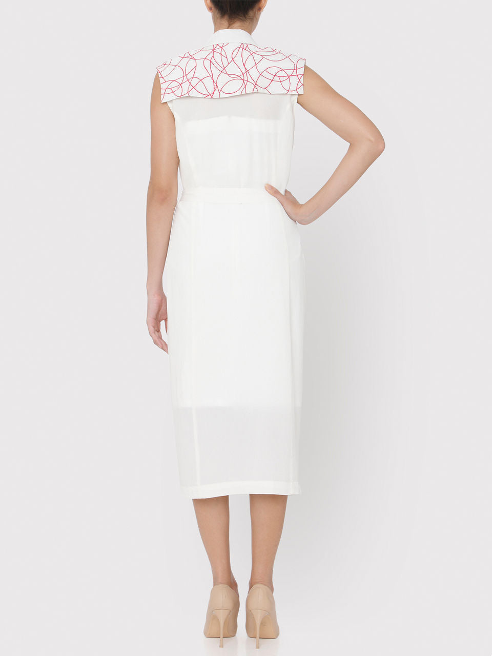 White Embroidered pink Doodle Trench Coat