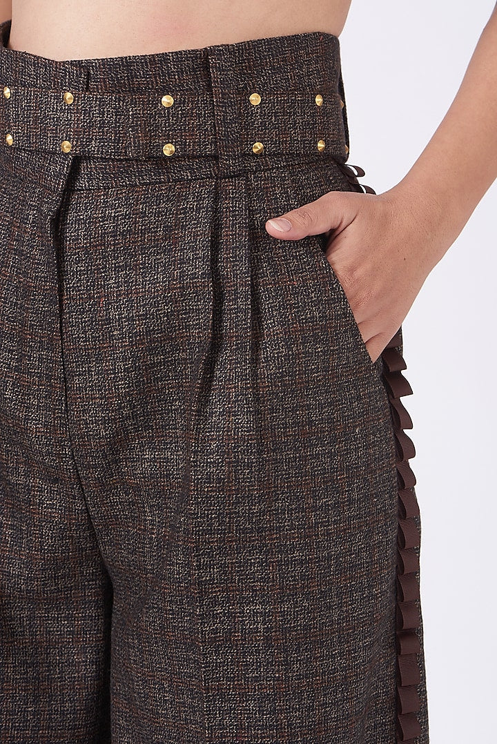 Taupe Brown Wool Tweed Cropped Blazer