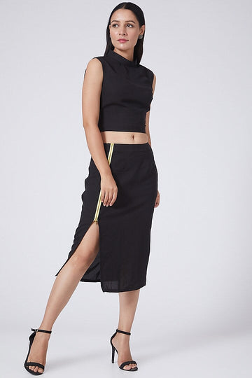 Black Pencil Skirt With Patch Pockets