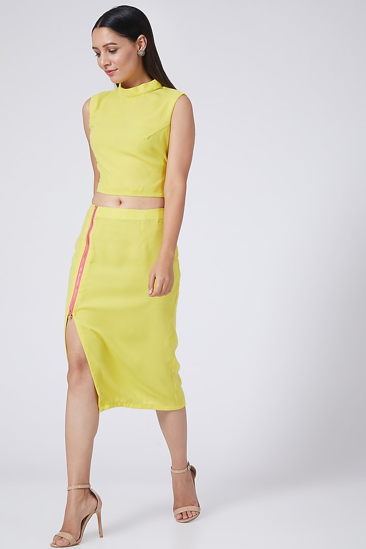 Yellow Pencil Skirt With Slit