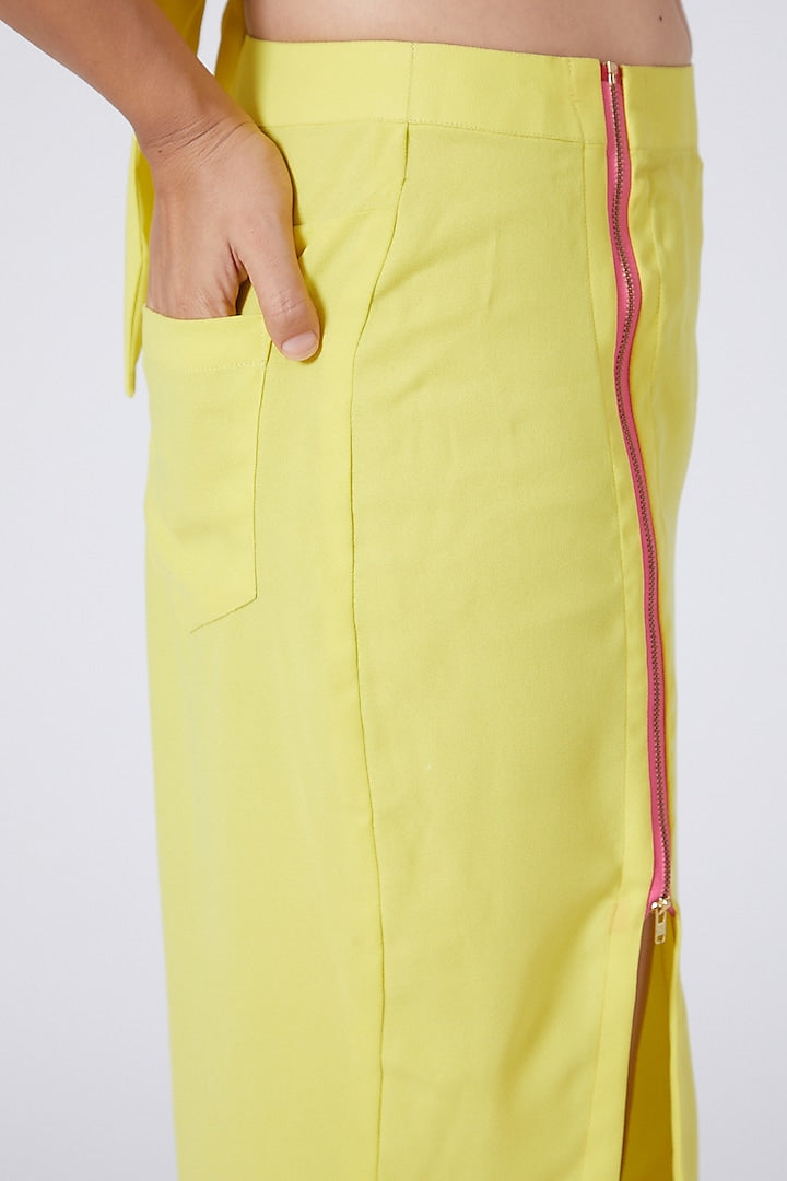 Yellow Pencil Skirt With Slit