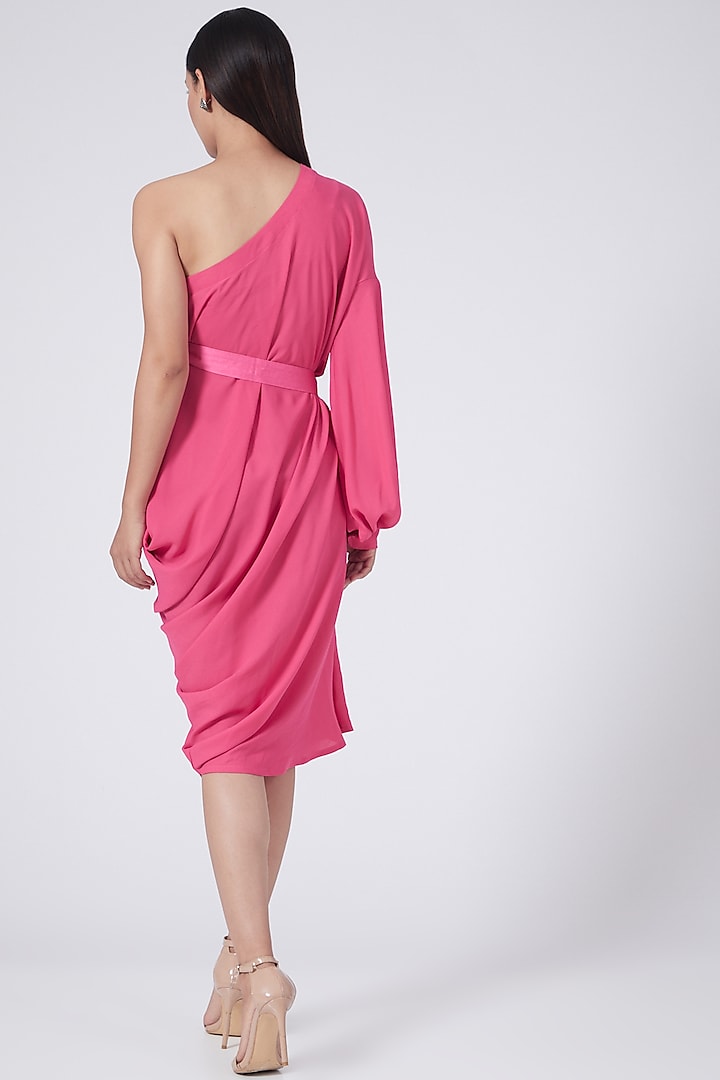 Pink One Shoulder Dress With Tie-Up