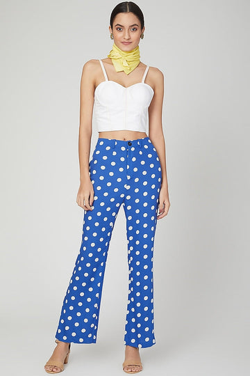 Blue & White Polka Dots Printed Trousers