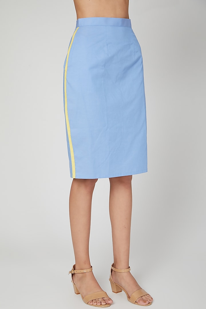 Sky Blue & Yellow Color Blocked Pencil Skirt