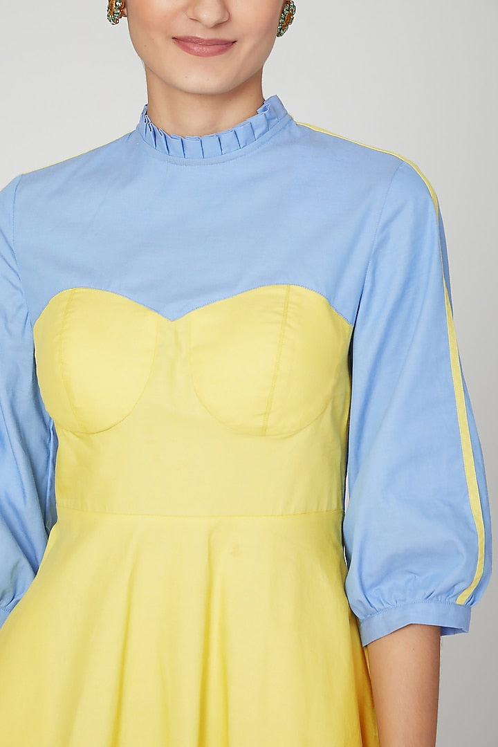 Yellow & Blue Color Blocked Dress