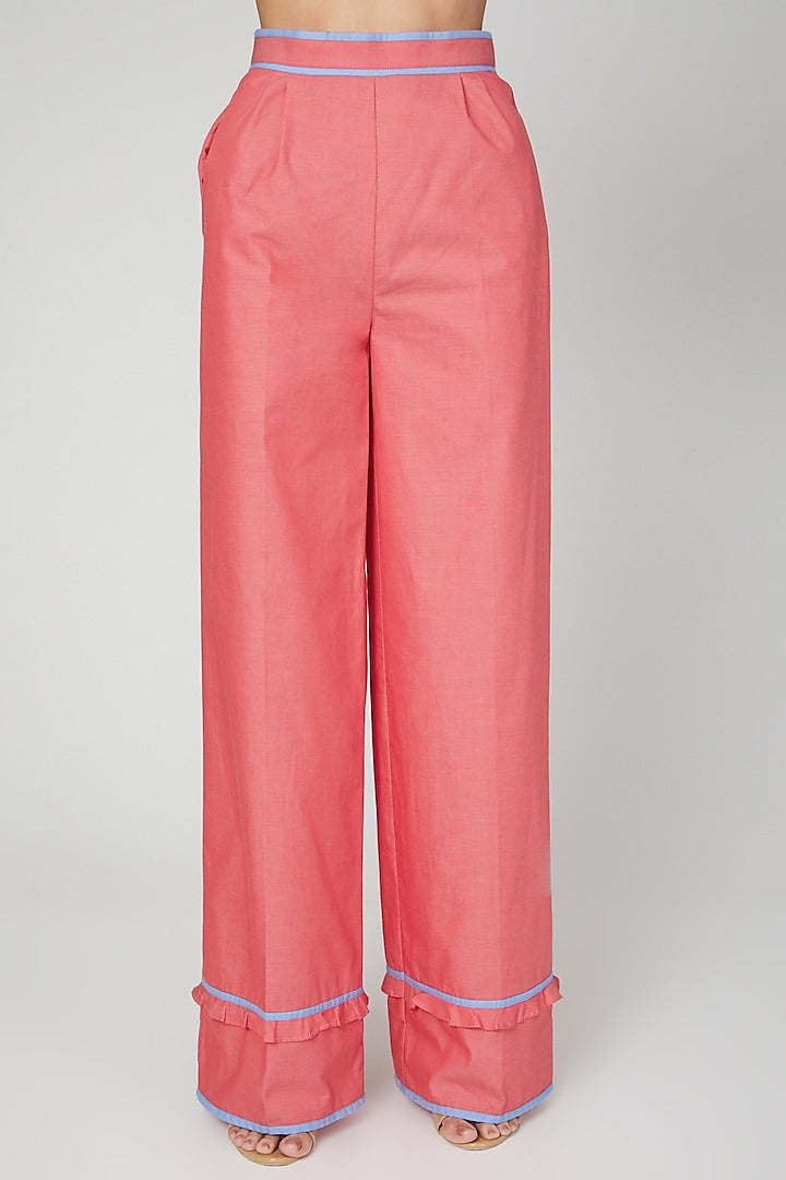 Rose Pink Mid Waist Flared Pants