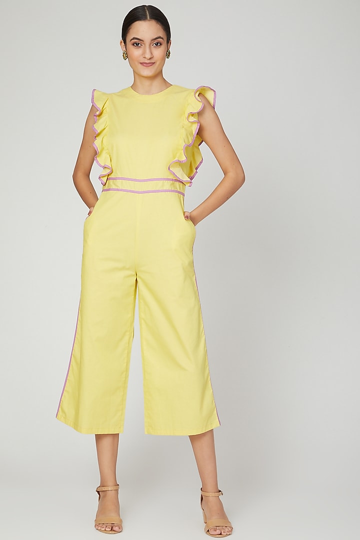 Yellow Jumpsuit With Ruffled Detailing