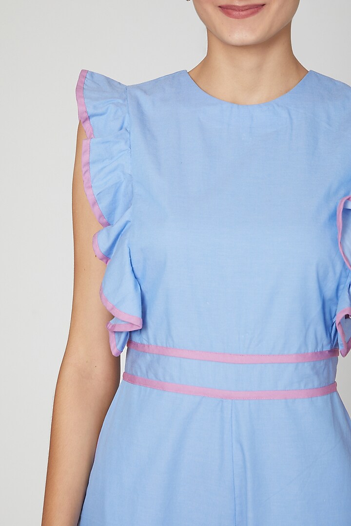 Sky Blue Jumpsuit With Ruffled Detailing
