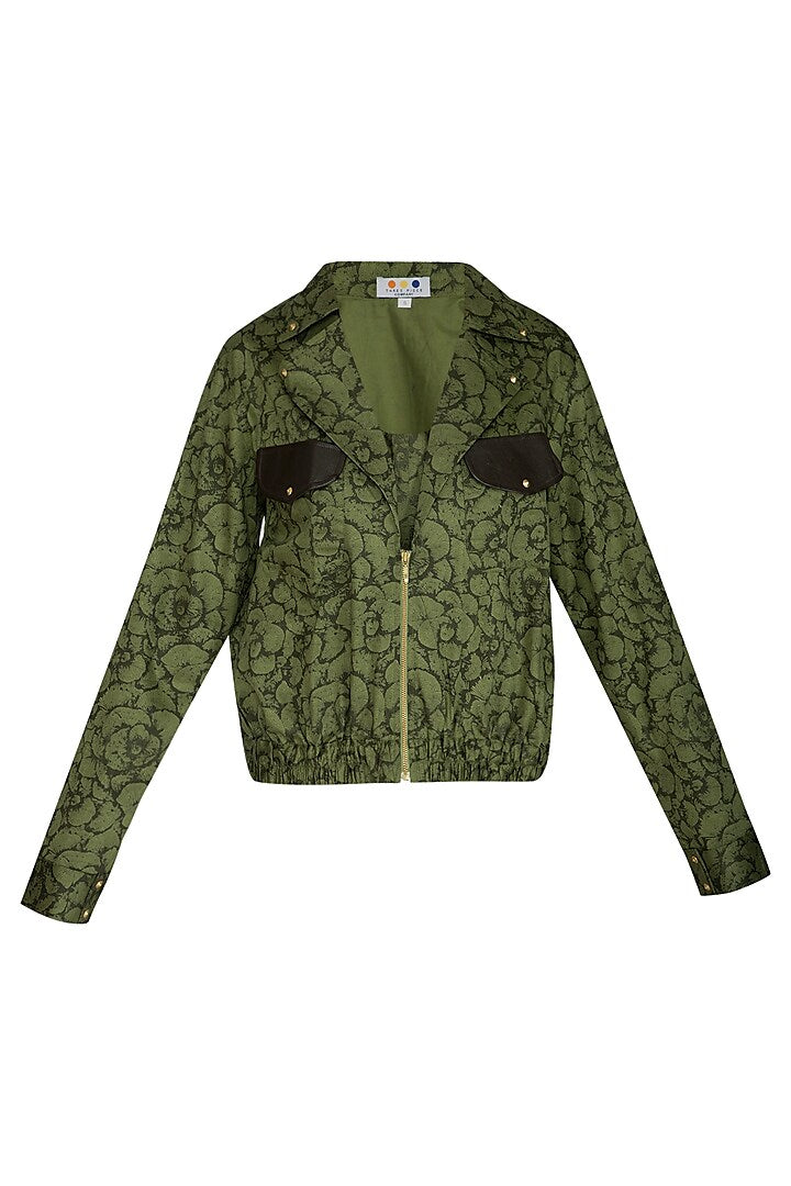 Olive Green Printed Bomber Jacket