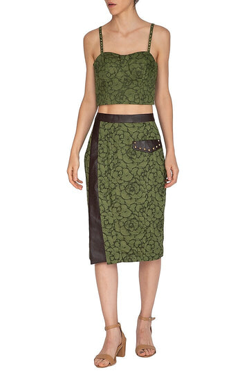 Olive Green Printed Skirt
