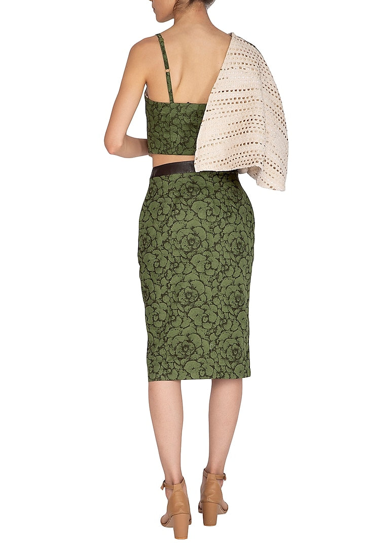 Olive Green Printed Corset Top With Cape