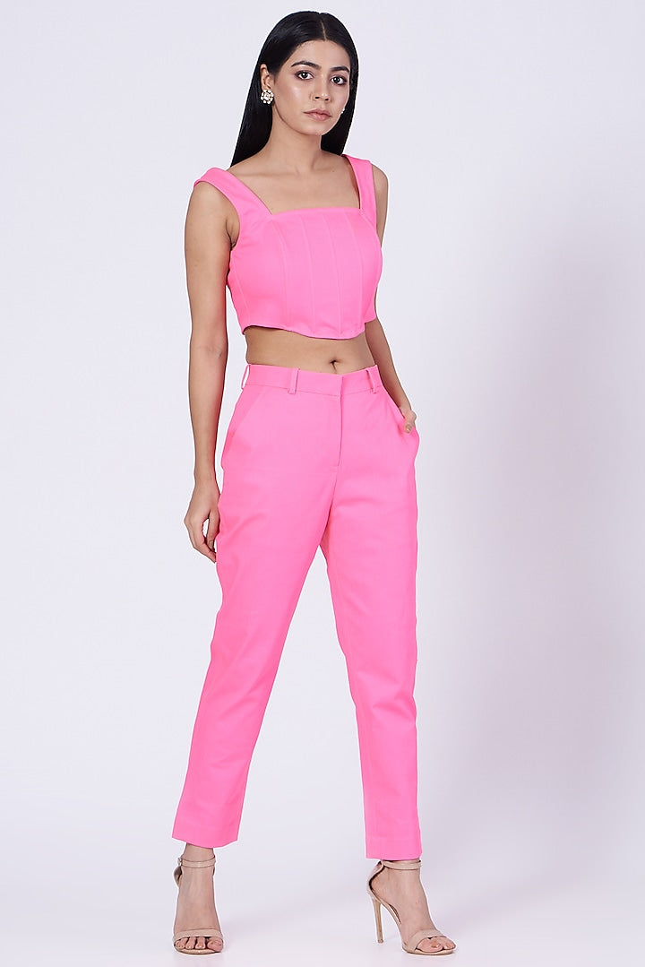 Pink Cotton Twill Lycra Corset Crop Top