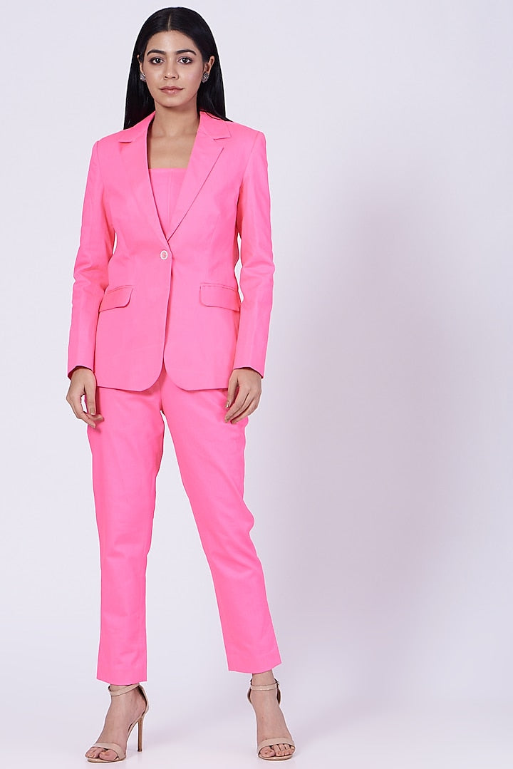 Pink Cotton Twill Lycra Blazer