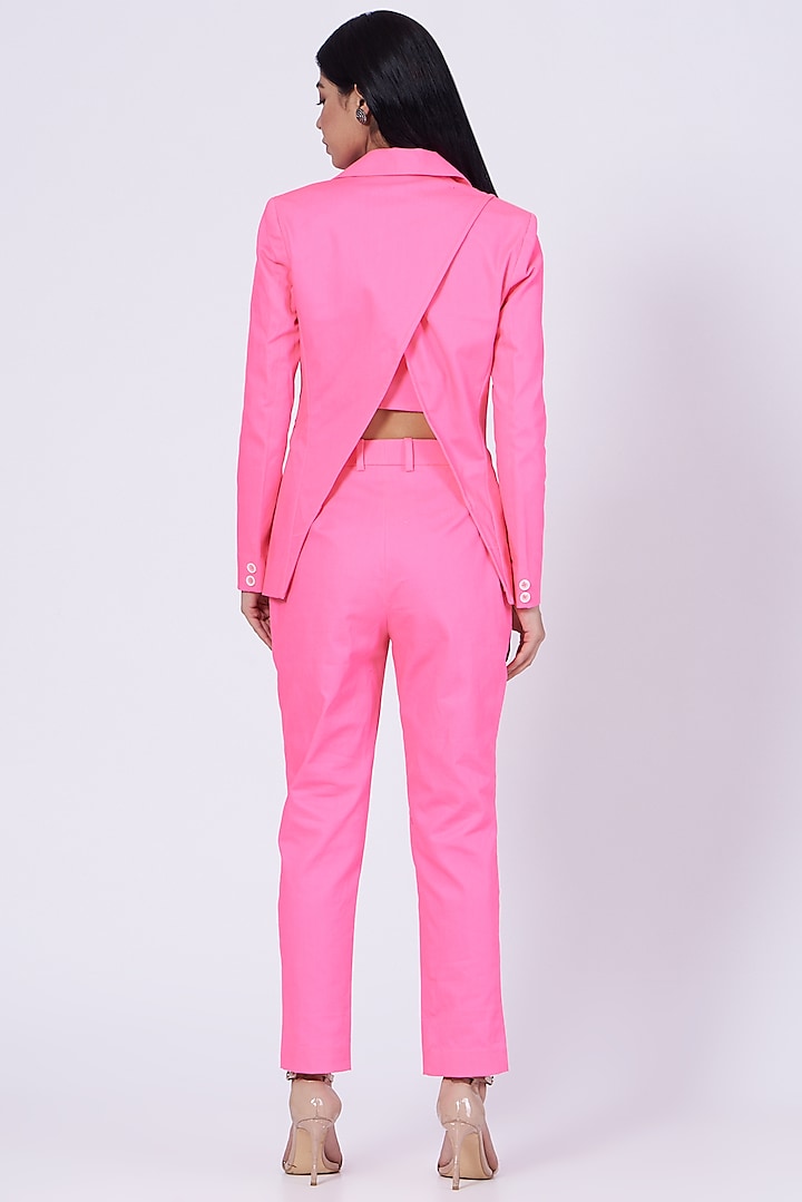 Pink Cotton Twill Lycra Blazer