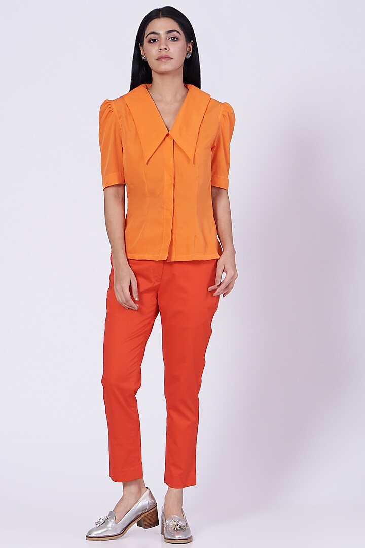 Orange Poly Crepe Shirt