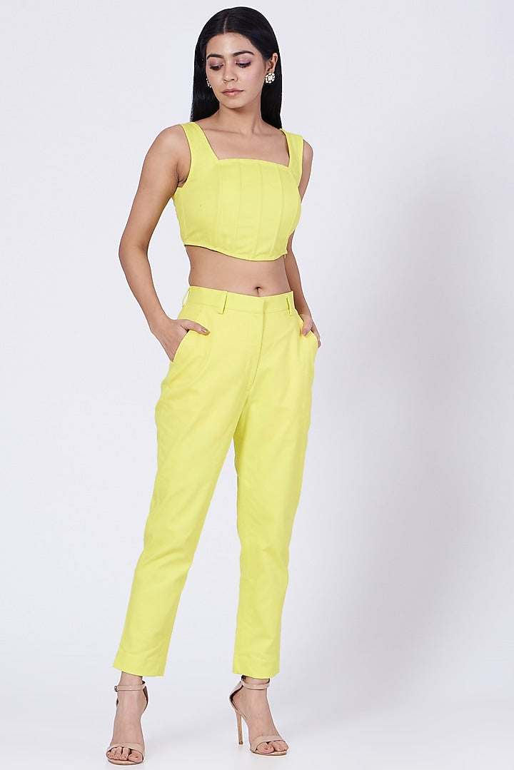 Yellow Cotton Twill Lycra Pants