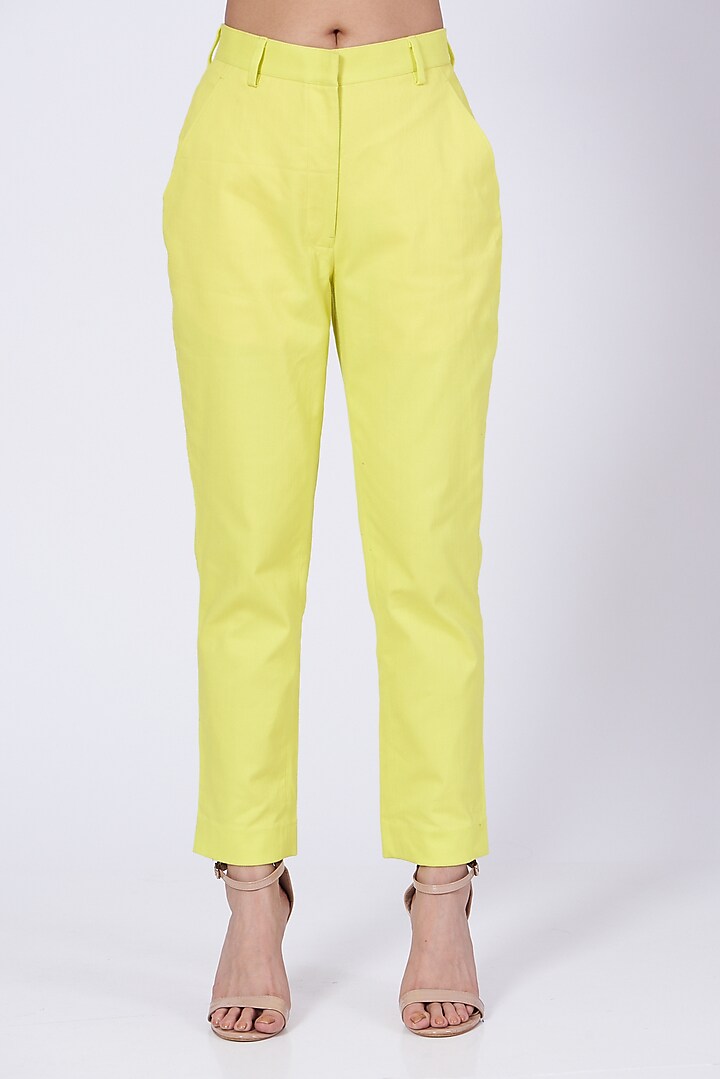 Yellow Cotton Twill Lycra Pants