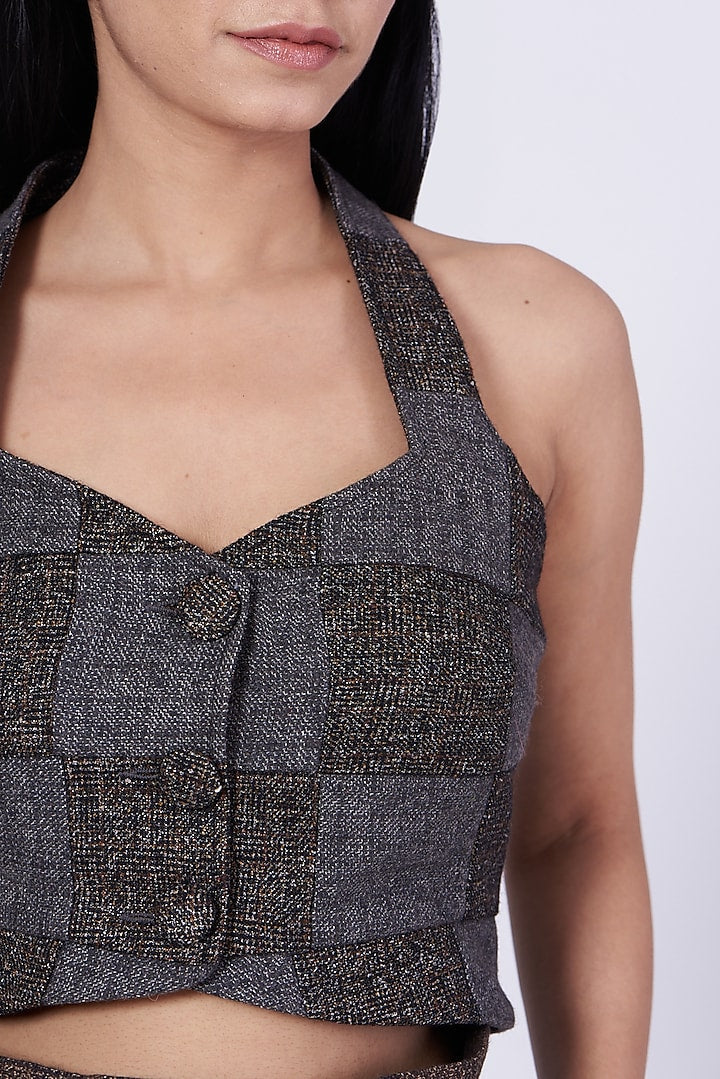 Grey & Brown Patch Work Embroidered Waistcoat