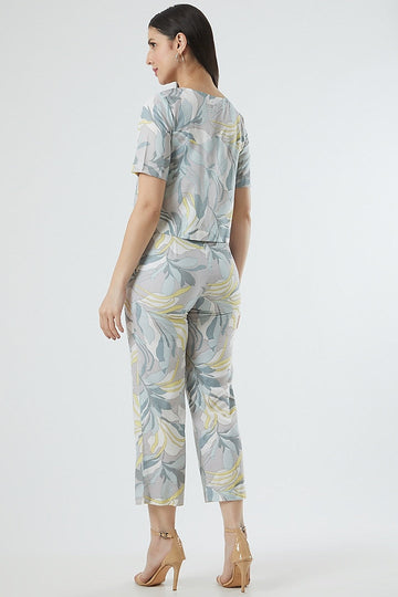 Grey Floral Printed Pants
