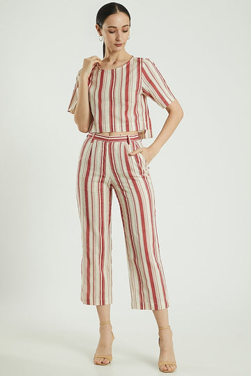 Red Linen Striped Pants