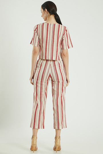Red Linen Striped Pants