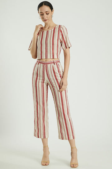 Red Striped Linen Cotton Top