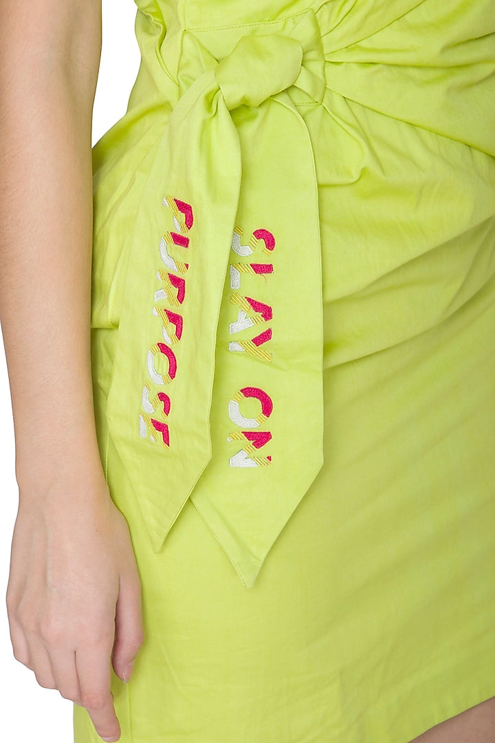 Lime Green Asymmetrical Embroidered Dress