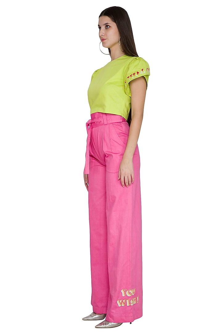 Pink High Waisted Pants With Tie-Up Belt