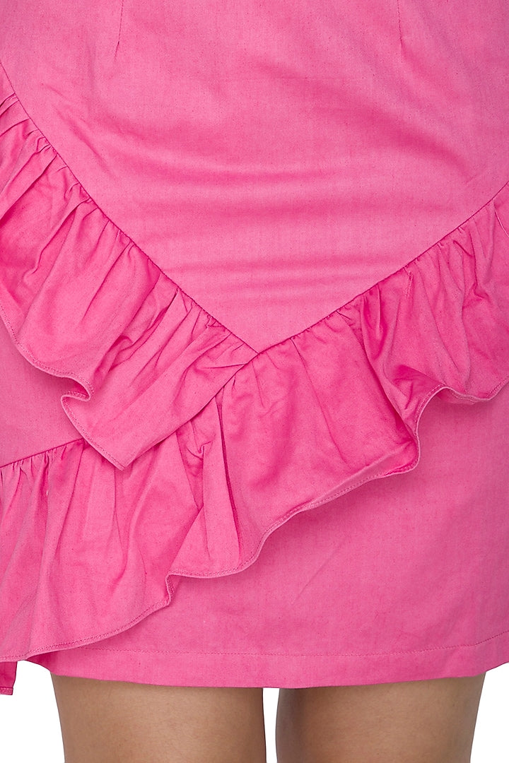Pink Ruffled Straight Skirt