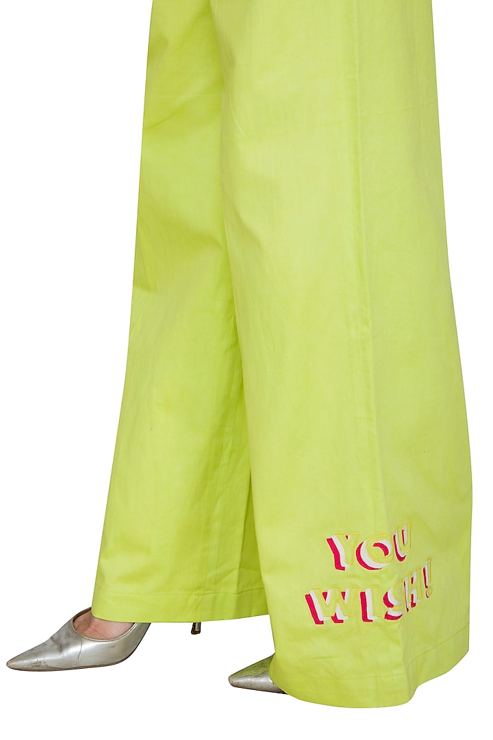 Lime Green High Waisted Pants With Tie-Up Belt