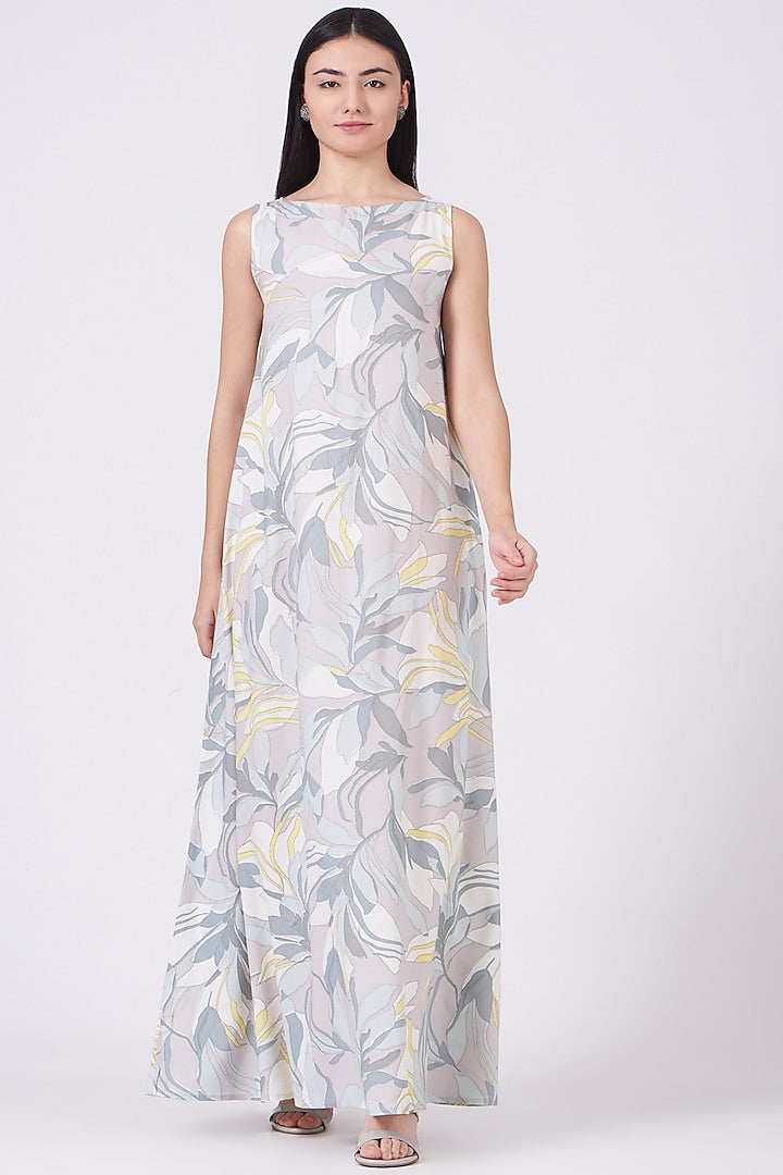 Grey Floral Printed Maxi Dress